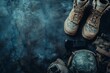 © amelisk - Military boots and helmet on a rugged surface, symbolizing preparation for a tactical mission.