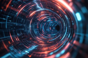 Fototapete - Visual representation of a futuristic tunnel with glowing circuits and vibrant colors