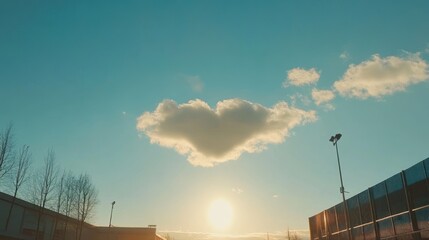 Wall Mural - Heart-Shaped Cloud at Sunset: A Serene Urban Scene