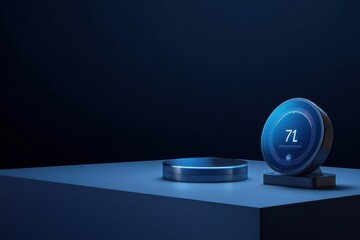 Poster - Smart thermostat display on a modern tabletop in a dark, minimalist setting