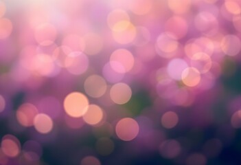 Wall Mural - Soft pink and purple bokeh background. Blurred circular lights create dreamy atmosphere. Abstract festive backdrop for romantic or magical designs with copy space