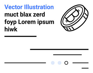 Bitcoin icon, placeholder text, and lines on minimalistic layout. Ideal for finance, cryptocurrency, digital assets, and technology. Simple design, modern aesthetics, web development, user interface