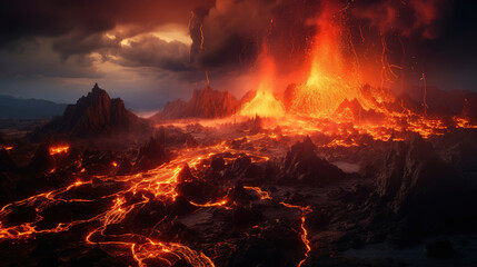 Wall Mural - Volcanic Eruption Landscape at Night