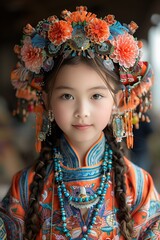 Wall Mural - A beautiful girl dressed in the dress of the Miao ethnic group in Guizhou 