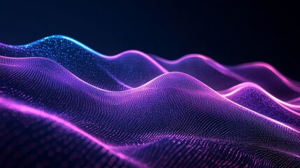 Poster - Futuristic technological background with purple waves and glowing sparkles created by artificial intelligence