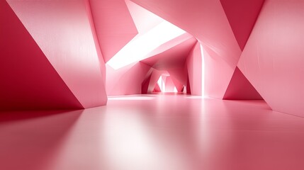 Poster - Explore the surreal world of 3D fractal shapes in various shades of pink resembling a vivid DMT hallucination