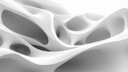 Poster - Intricate 3D fractal shapes in various shades of white resembling a surreal DMT hallucination landscape