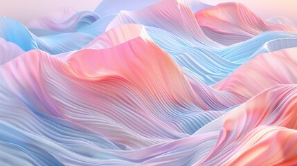 Poster - Abstract pastel pink and blue wavy hills with a light background, featuring soft gradients in a futuristic digital art style with no shadows, highly detailed. Perfect for futuristic designs, abstract
