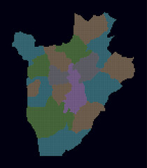 Burundi dotted map. Digital style map of the country on dark background. Burundi shape with square dots. Colored dots style. Small size squares. Plain vector illustration.