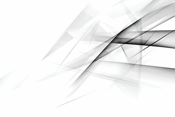 Poster - An abstract geometric composition with intersecting translucent lines and gradient shades of gray on a clean white background. The minimalist design conveys modernity, precision and a sense of movemen