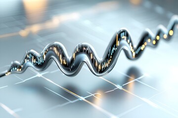 Poster - Abstract representation of financial chart with metallic wave structure, glowing data points