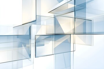 Poster - an abstract composition of transparent glass panels in light blue and white tones, creating a geomet