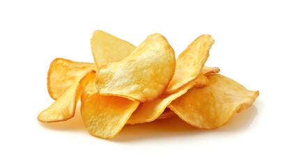 Wall Mural - side view on one single potato chips pile heap isolated on white background