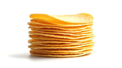 Wall Mural - side view on one single potato chips stack isolated on white background