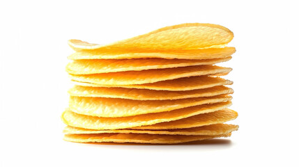 Wall Mural - side view on one single potato chips stack isolated on white background