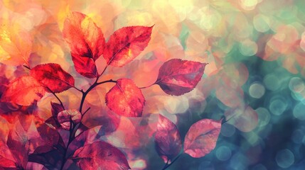 Wall Mural - Vibrant red autumn leaves with bokeh background.