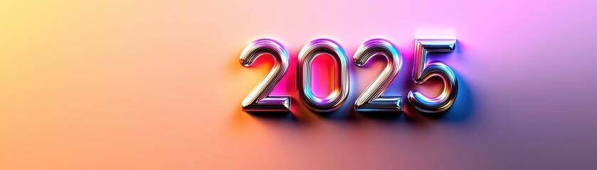Fototapete - Bold Typography 2025 Shadow Illuminated Soft Glow Vibrant Colors Creative Digital Art Background