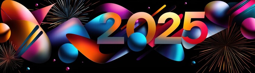 Poster - Vibrant Geometric Design with Modern Elements for 2025 Celebration in Bold Colors