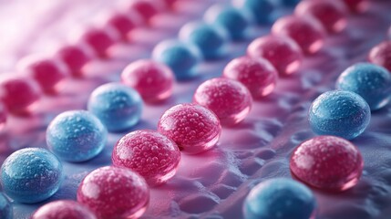 Sticker - Abstract Rows of Pink and Blue Spheres with Water Droplets