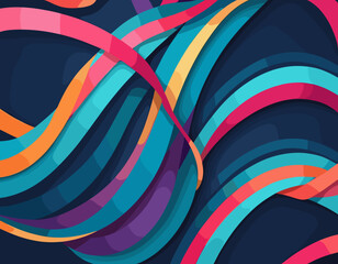 Poster - Abstract Background with Color Ribbons. Vector Gradient Lines Pattern. 3D Design Element. Fun Wavy Dynamic Shapes
