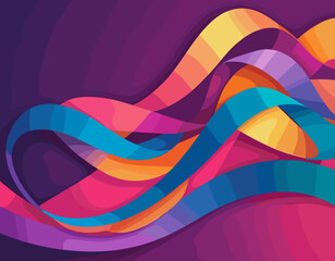 Poster - Abstract Background with Color Ribbons. Vector Gradient Lines Pattern. 3D Design Element. Fun Wavy Dynamic Shapes