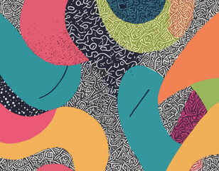 Poster - Abstract Background with Color Line Shapes. Geometric Pattern with Squiggle Gradient Elements