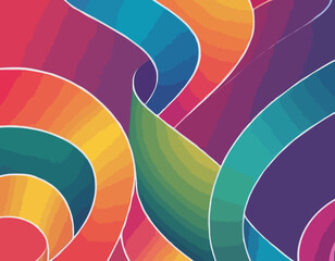 Poster - Color Gradient Lines Pattern. Abstract Vector Background with Curved Graphic Rainbow Gradient Shapes. Colorful Wavy Swirl Ribbons