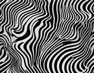 Poster - Abstract Background with Distorted Lines. Vector Seamless Pattern with Wavy Stripes. Decorative Black and White Striped Distortion Effect