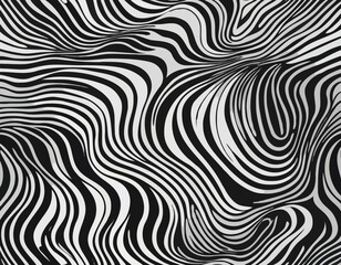 Poster - Abstract Background with Distorted Lines. Vector Seamless Pattern with Wavy Stripes. Decorative Black and White Striped Distortion Effect