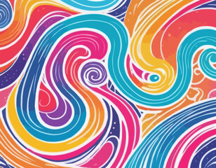 Poster - Set of Swirl Rainbow Colored Gradient Lines. Squiggle Doodle Waves for Carnival Decoration, Celebration and Parties. Fun Curve Neon Graphic Shapes