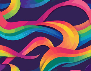 Poster - Abstract Backgrounds with Color Gradient Lines. Vector Bg with Squiggle Rainbow Gradient Ribbon Shapes. 3D Wavy Curve Pattern