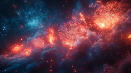 Wall Mural - fireworks at night