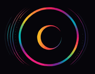 Poster - Circle Shape Gradient Lines on a Black Background. Abstract Geometric Curve Pattern. Creative Vector Neon Colored Gradient