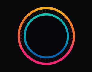 Poster - Circle Shape Gradient Lines on a Black Background. Abstract Geometric Curve Pattern. Creative Vector Neon Colored Gradient