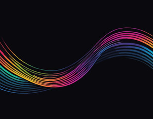 Poster - Abstract Lines with Gradients on a Black Background. A Color Squiggle Curve Pattern Shape. Vector Rainbow Wave.