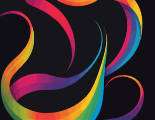 Poster - Abstract Lines with Gradients on a Black Background. A Color Squiggle Curve Pattern Shape. Vector Rainbow Wave.