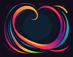 Poster - Bright Gradient Lines on a Dark Background. Colorful Vivid Curve Frame. Celebration Background with Swirl Spiral Pattern in Graffiti Style.