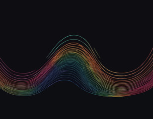 Poster - Abstract Color Line Shape on a Black Background. Vector Curve Gradient Wave Pattern. Doodle Geometric Design Element