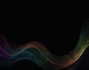 Poster - Abstract Color Line Shape on a Black Background. Vector Curve Gradient Wave Pattern. Doodle Geometric Design Element