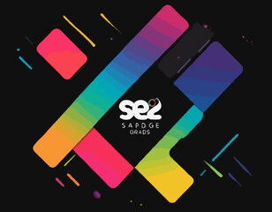 Poster - Color Gradient Lines on Black and White Square Backgrounds. Squiggle 3D Abstract Funny Elements. Bright Vector Pattern