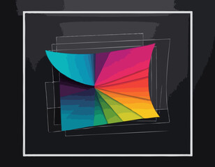 Poster - Color Gradient Lines on Black and White Square Backgrounds. Squiggle 3D Abstract Funny Elements. Bright Vector Pattern