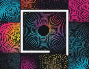 Poster - Color Gradient Lines on Black and White Square Backgrounds. Squiggle 3D Abstract Funny Elements. Bright Vector Pattern
