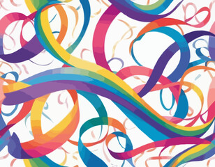 Poster - Abstract 3D Pattern with Squiggle Gradient Lines. Curve and Dynamic Rainbow Shapes on a White Background. Bright Colorful Carnival Party Ribbons