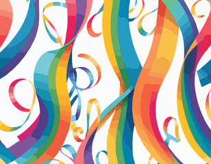 Poster - Abstract 3D Pattern with Squiggle Gradient Lines. Curve and Dynamic Rainbow Shapes on a White Background. Bright Colorful Carnival Party Ribbons