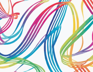 Poster - Abstract 3D Pattern with Squiggle Gradient Lines. Curve and Dynamic Rainbow Shapes on a White Background. Bright Colorful Carnival Party Ribbons