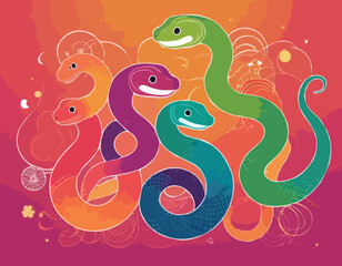 Poster - Abstract 3D Pattern with Squiggle Gradient Lines. Curve and Dynamic Rainbow Shapes on a White Background. Bright Colorful Carnival Party Ribbons