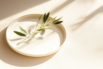 Wall Mural - Minimalist Olive Branch Decor in Soft Natural Light for Elegant Interior Design