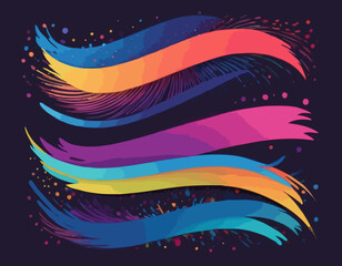 Poster - Set of Color Gradient Lines. Abstract Wave 3D Strokes. Vector Splashing Dynamic Shapes in Rainbow Colors. Bright Illustration of Firework, Ribbon or Carnaval Confetti