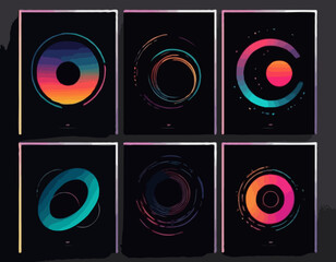 Fototapete - Black Posters with Color Gradient Lines. Abstract Dynamic Colorful Shapes on Dark Background.