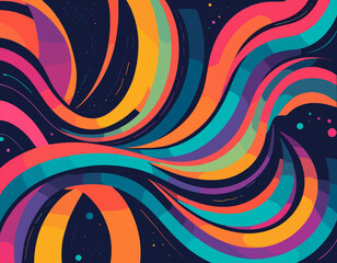 Poster - Abstract Color Rainbow Gradient Shapes Set. Vector Graphic with Wavy Lines in Bright Colors. Colorful Fluid Wave Pattern. Squiggly Design Elements.